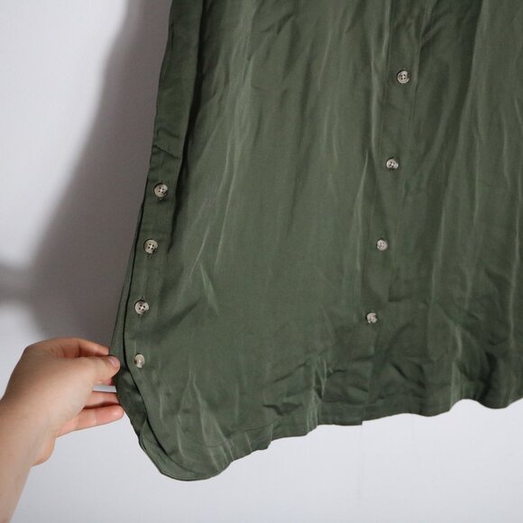 Chicos Sandwash Satin Solid Shirt Women 3 XL Olive Green Button Down Flowy Tunic - Picture 4 of 6
